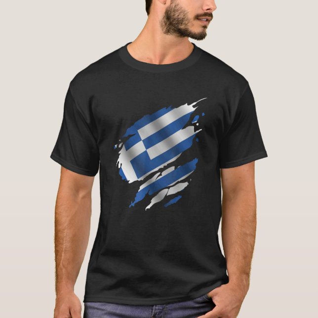 T-shirt Proud Greece Root Torn Ripped greek Flag (Devant)