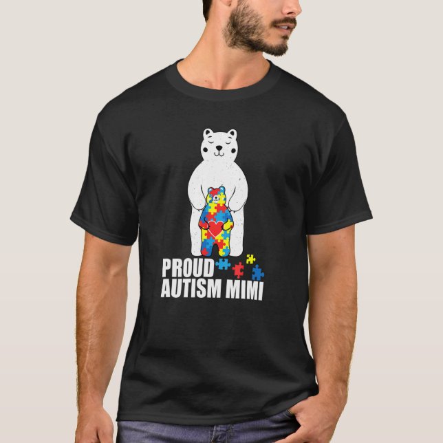 T-shirt Proud Mimi Bear Autism Awareness Puzzle Piece Fami (Devant)