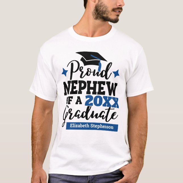 T-shirt Proud neveu 2022 diplômé noir bleu nom (Devant)