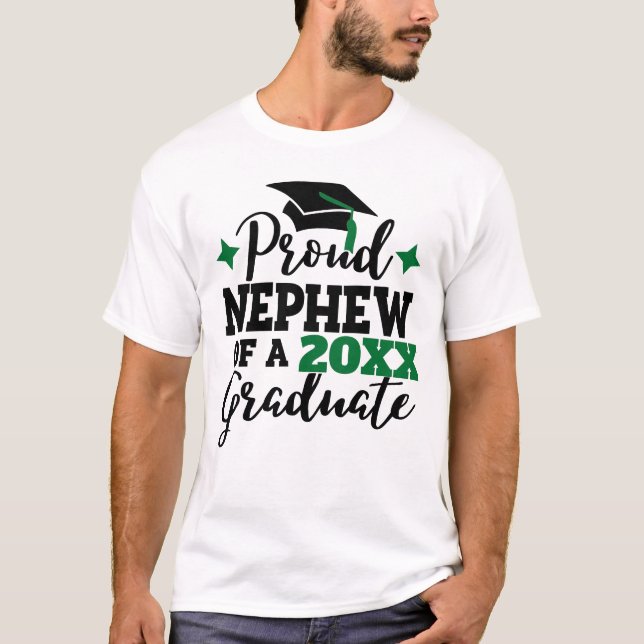 T-shirt Proud neveu 2022 diplômé noir vert goût (Devant)