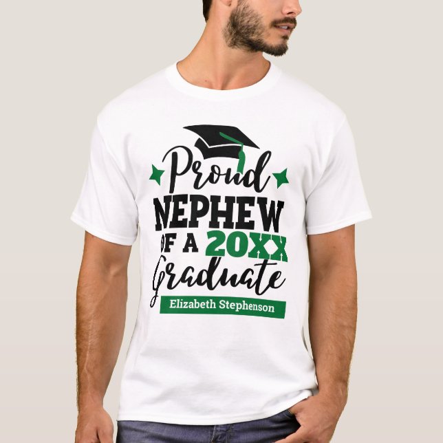 T-shirt Proud neveu 2022 diplômé noir vert nom goût (Devant)