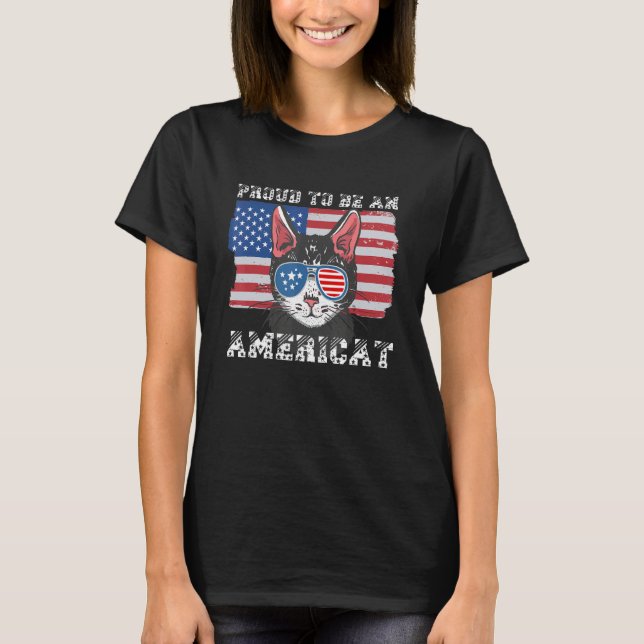 T-shirt Proud To Be An Americat For Patriotic Cat (Devant)