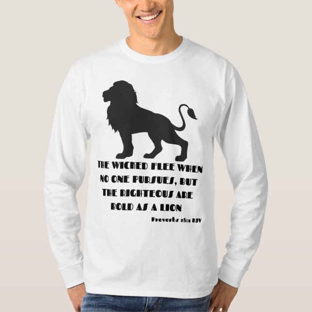 T-shirt Proverbes 28:1 Bible Verse Citation Mens Long Slee (Devant)