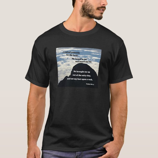 T-shirt Psaumes 40:1,2 J'ai attendu patiemment pour le Sei (Devant)