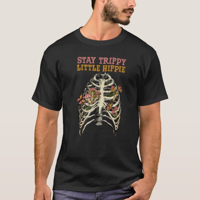T-shirt Psilocybin Mushrooms Skull Chest Stay Trippy Littl (Devant)