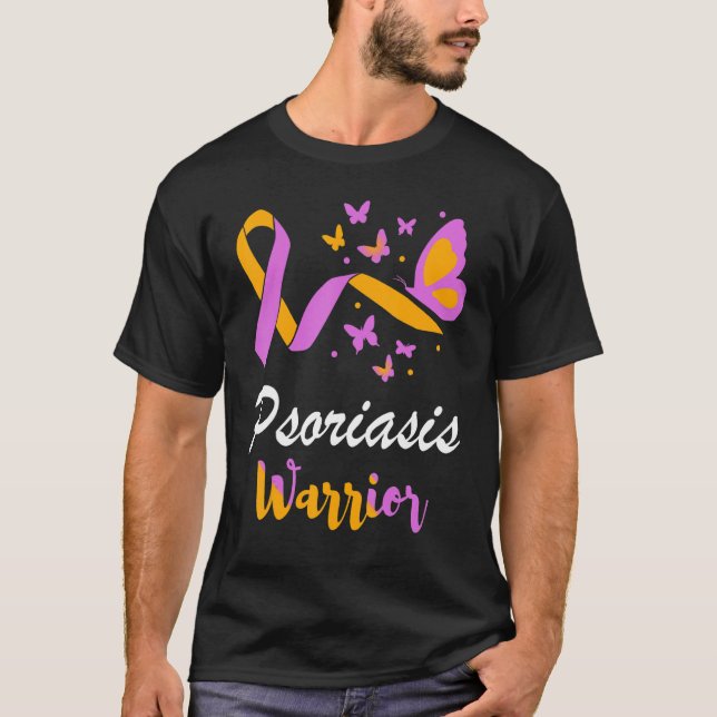 T-shirt Psoriasis Warrior Butterfly Support Lavender & Ora (Devant)