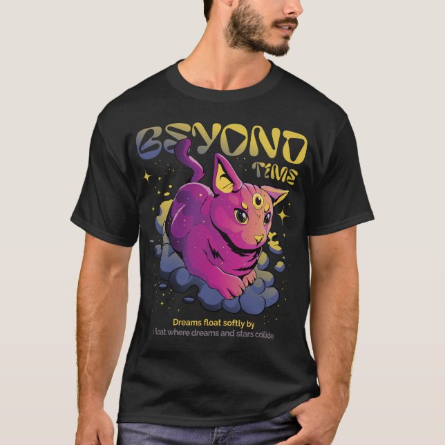 T-shirt Psychedelic Cosmic Cat - Beyond Time Tee (Devant)