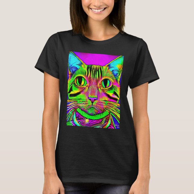 T-shirt Psychedelic Kitty Kitten Lover In Cat Art Style (Devant)