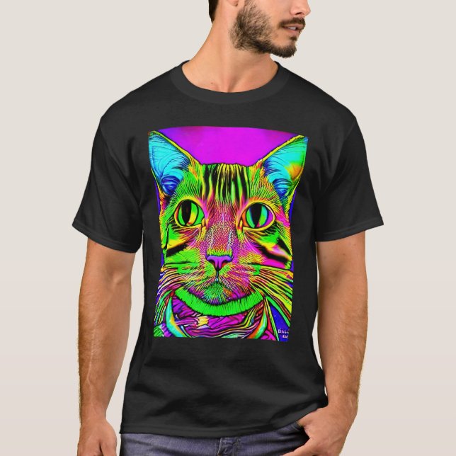 T-shirt Psychedelic Kitty Kitten Lover In Cat Art Style (Devant)