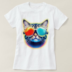 T-shirt Psychédélique folle Psychonaut Kitty Chat Logo Bla