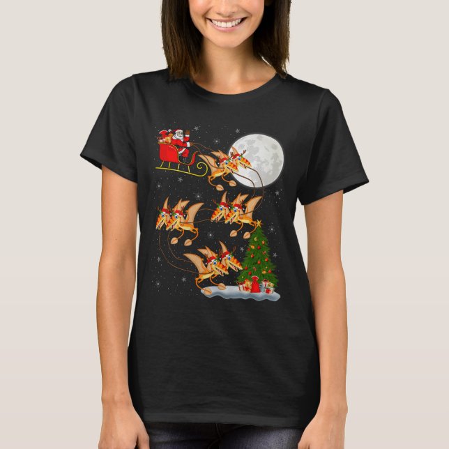 T-shirt Pterodactyls Dinosaur Bird Santa Sleigh Flying Chr (Devant)