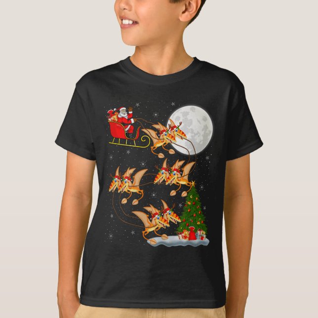 T-shirt Pterodactyls Dinosaur Bird Santa Sleigh Flying Chr (Devant)