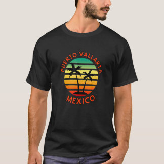 T-shirt Puerto Vallarta Mexique Vintage Retro Sunset Palm 