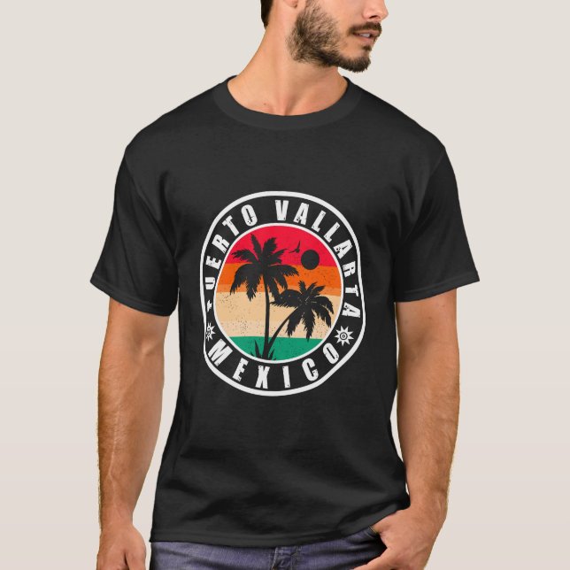 T-shirt Puerto Vallarta Palm Tree Retro 80s Playa mexicain (Devant)
