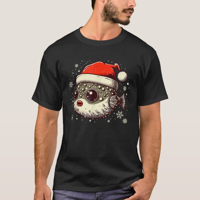 T-shirt Pufferfish Christmas Santa Hat Puffer Fish Lovers  (Devant)