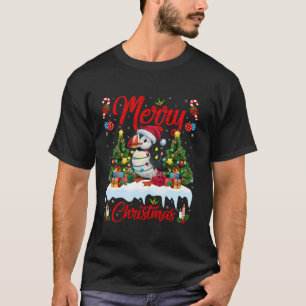 T-shirt Puffin Bird Xmas Tree Lighting Santa Hat Puffin Ch