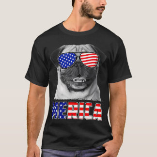 T-shirt Pug 4 juillet Merica drapeau USA amoureux des chie