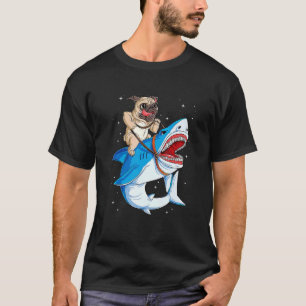 T-shirt Pug à cheval sur Requin Jawsome Chien Hommes Espac