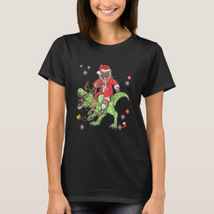 T-shirt Pug Chien de Noël Santa Claus Chevauchant un Dinos