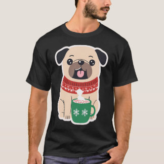 T-shirt Pug de Noël cosy avec chocolat chaud