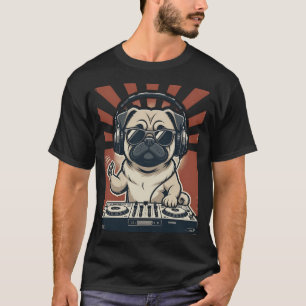 T-shirt Pug DJ Chien Amoureux de Musique Disc Jockey