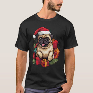 T-shirt Pug Dogs Santa Hat Xmas Holiday Pug Dogs Lover Chr
