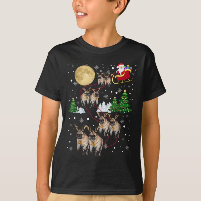 T-shirt Pug Dogs Tree Christmas Sweater Xmas Pet Animal Do (Devant)