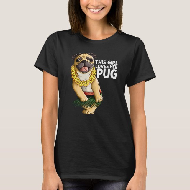T-shirt Pug For Girls Kids Hula Dancer Aloha Pug (Devant)