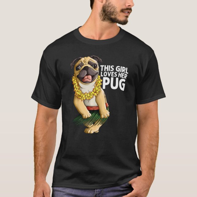 T-shirt Pug For Girls Kids Hula Dancer Aloha Pug (Devant)