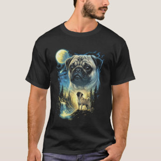 T-shirt Pug Howling to The Moon Meme Funny 90's Pug Dog Lo