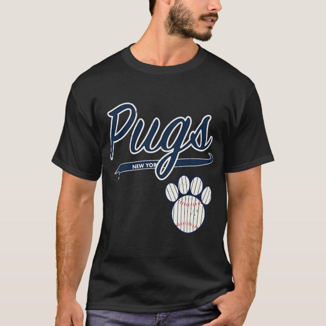 T-shirt Pug NEW YORK Script Baseball (Devant)