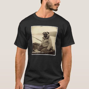 T-shirt Pug Pêcheur sur un Bateau Humour Mignon