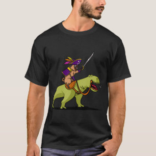 T-shirt Pug Pirate à cheval sur un dinosaure T-Rex