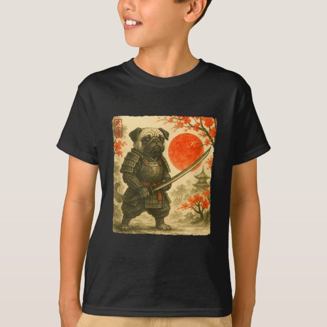 T-shirt Pug Samurai Japanese Warrior Costume Sumi-e Art Fu (Devant)
