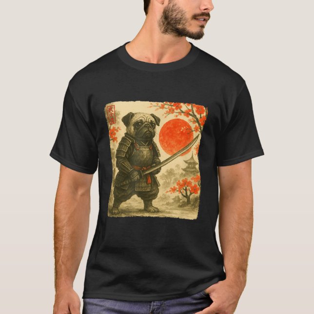 T-shirt Pug Samurai Japanese Warrior Costume Sumi-e Art Fu (Devant)