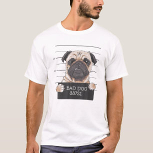 T-shirt Pug Shot Dog And Puppy Mugshot Funny Cartoon Pet L