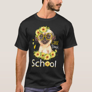 T-shirt Pug Tournesol Filles Derniers Jours D'école Heureu