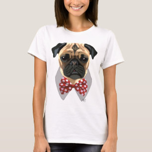 T-shirt Pug with Red and White Spotty Bow Tie