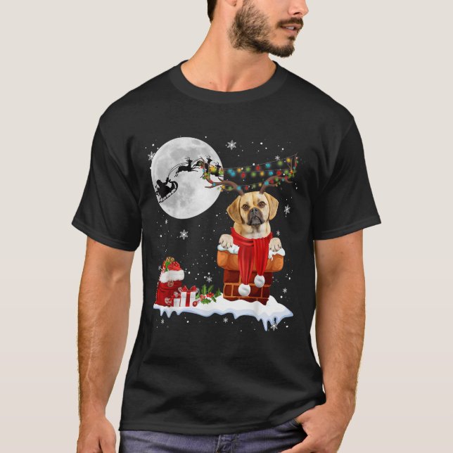 T-shirt Puggle Dog Chimney Ugly Christmas Lights Xmas Paja (Devant)