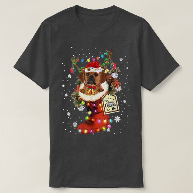 T-shirt Puggle Xmas Boot Noël Sock hiver neige (Design devant)