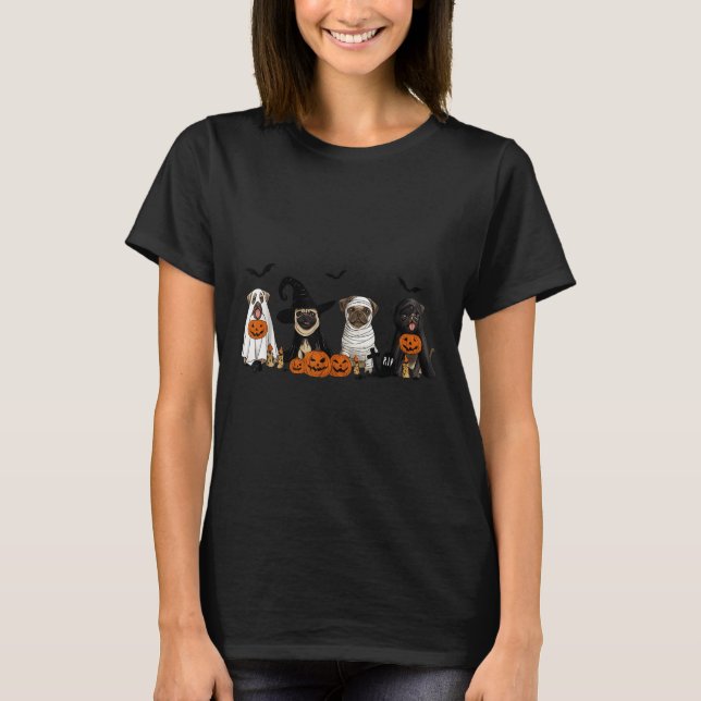 T-shirt Pugs Dog Lovers - Pug Ghost Pug Witch Pug Hallowee (Devant)