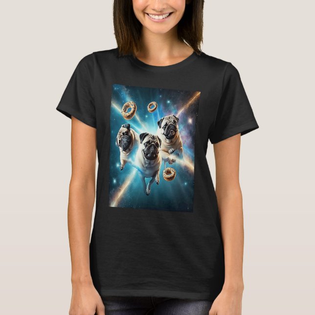 T-shirt Pugs In Space With Donuts Cute Pug Boys Girls Men  (Devant)
