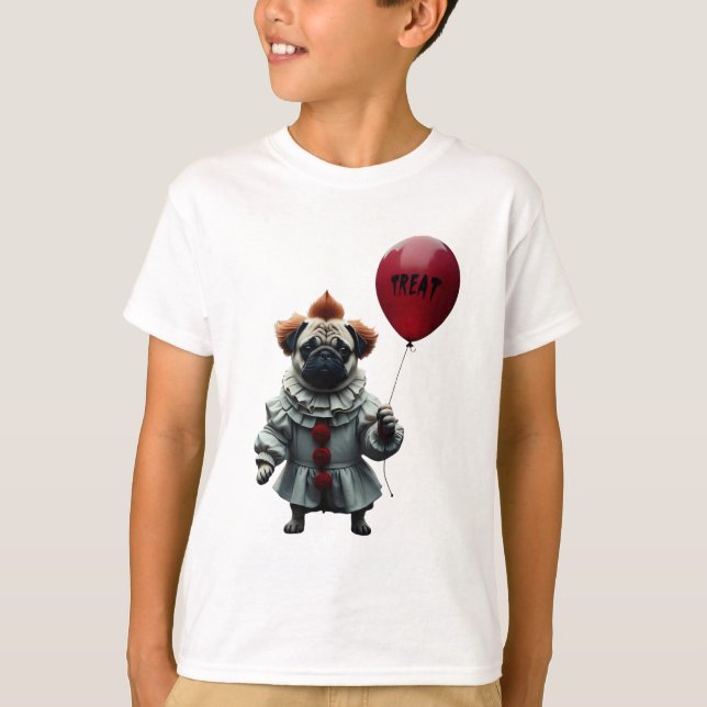 T-shirt Pugwise the Clown – Funny Halloween Pug (Devant)