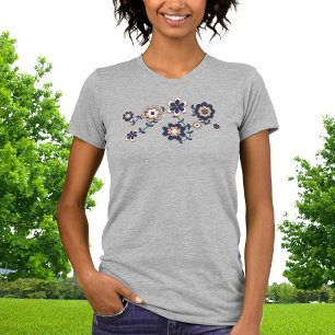 T-shirt Puissance à fleurs bleu-or de la marine des années