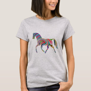 T-shirt Puissant arc-en-ciel couleurs cheval Élégant col