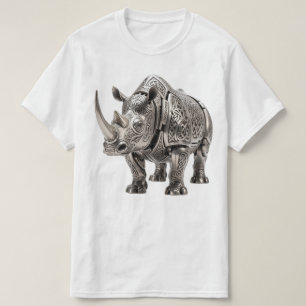 T-shirt Puissant Rhinocéros en Argent Celtique avec Motif 