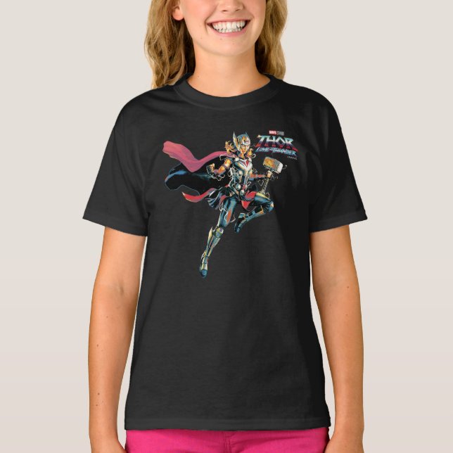 T-shirt Puissant Thor Illustré Caractère Art (Devant)
