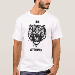 T-shirt Puissant Tigre Rugissant Artistique Noir et Blanc