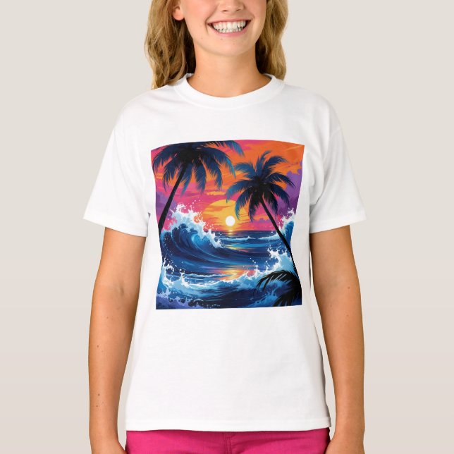 T-shirt Pulse tropicale - Vibes de Surf couché de soleil (Devant)