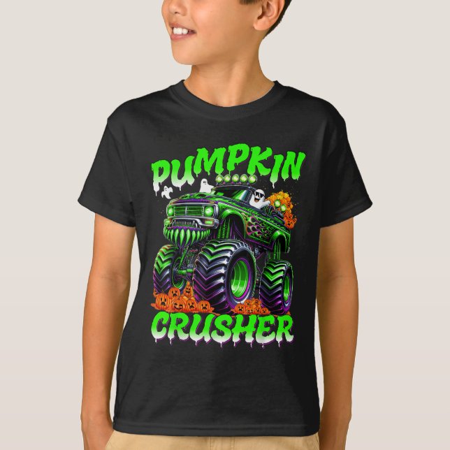 T-shirt Pumpkin Crusher Monster Truck Ghosts Halloween For (Devant)